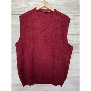 Edinburgh Woollen Mill Scotland Shetland Wool Red Sweater Vest Size 42 Mens Vtg